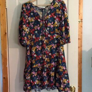 Eloquii Elements Dress Sz 16 Flounce Floral Colorful Knot Tie Black Bright Flora
